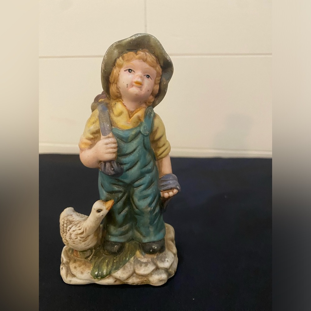 VTG BISQUE PORCELAIN BOY WITH GOOSE FIGURINE German The School Collection